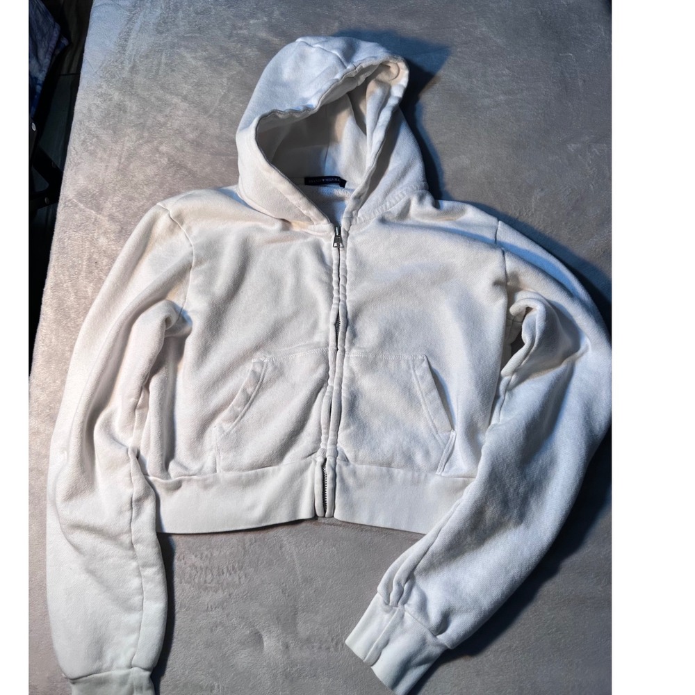 Brandy Melville White Cropped Full Zip Hoodie MH123-Z094 One Size